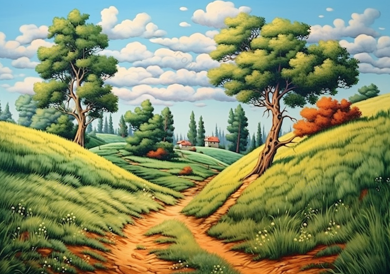 绿树农田树叶葱葱手绘风景画,插画/手绘图,插画/手绘图库,插画/手绘图下载,插画/手绘